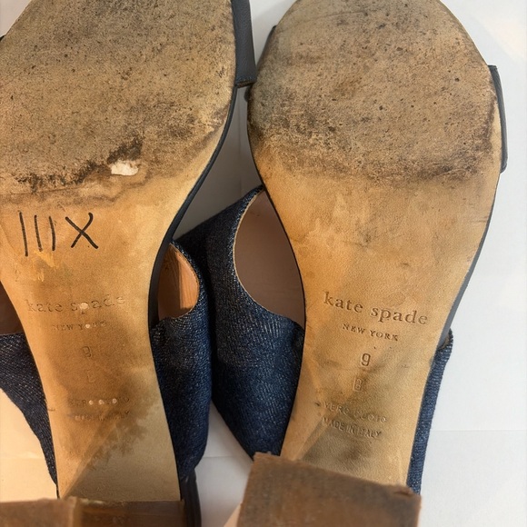 Kate Spade New York Denim Block Heel Mule Sandals Two Strap Wood Heel Size 9 - Picture 4 of 7